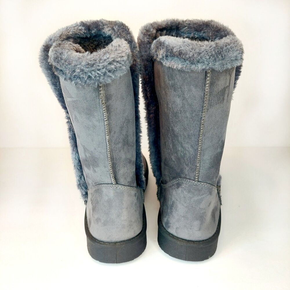 Sag Habor Gray Bailey Button Bling Faux Suede Fur Lined Boots Sz 9 - Picture 3 of 7